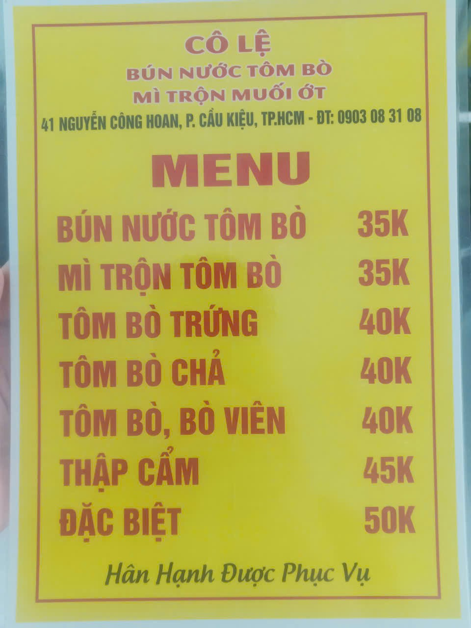 Bún nước ngon ở Nguyễn Công Hoan tại quán Cô Lệ